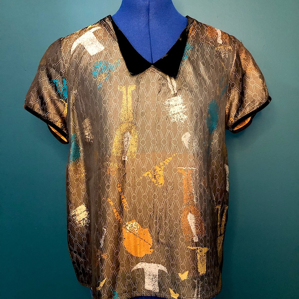 Cotélac metallic collared top